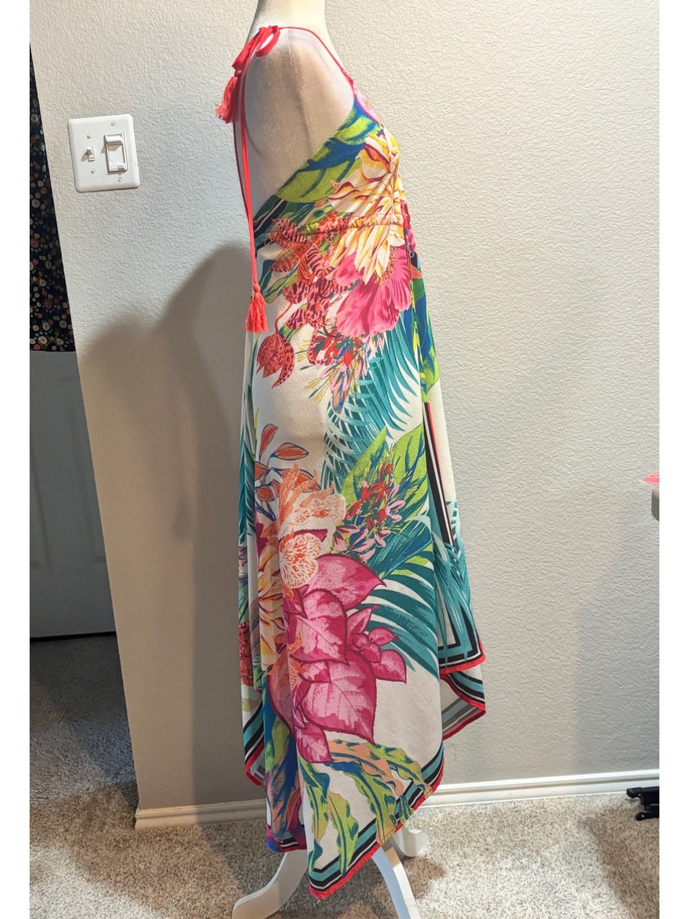 Flying Tomato Tropical Floral Tie-Shoulder Maxi Dress in Pink, Green & Yellow - Picture 4 of 4